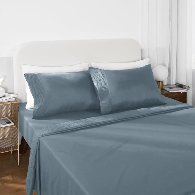 David's Home Twin Sheets Set Stone Blue-1 Flat Sheet, 1 Fitted Sheet with Deep Pocket, 1 Pillow Sham-Twin Size Bed Sheets 3 Pieces-Soft 1800 Bedding Sheets
