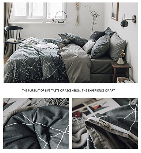 Highbuy SZ16006GREY02Q Premium Cotton Queen Bedding Sets Grey Duvet Cover Set Queen(1 Duvet Cover + 2 Pillowcases) For Boys Men Geometric Grid Duvet Cover Queen 3 Pieces Queen Bedding Collection,Lightweight thumb #5