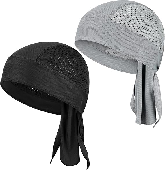 2 Unidades de Bandana para Hombre y Mujer, pañuelo para la Cabeza, Gorra para Bicicleta, para Motero, Parte Inferior elástica, Transpirable, Absorbe el Sudor, de Secado rápido (Negro y Gris)
