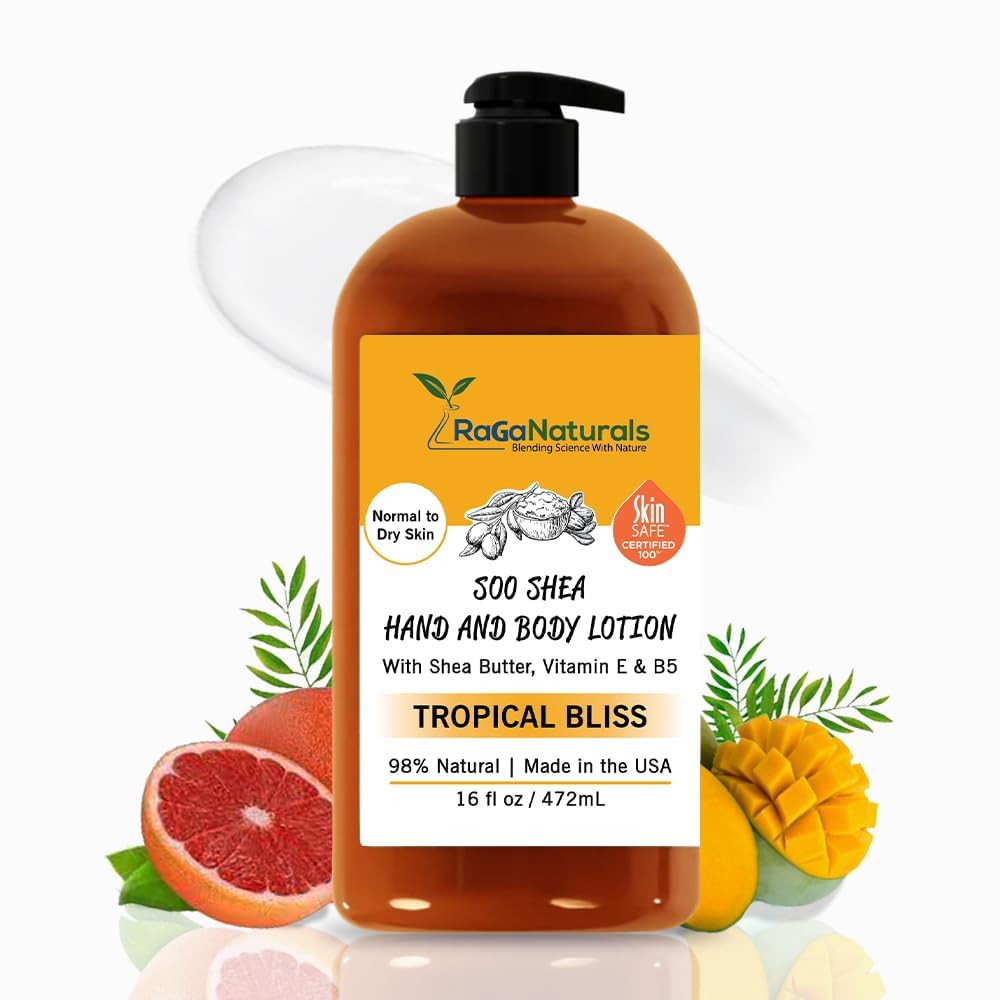 RaGaNaturals Natural Mango Body Lotion for Dry Skin - Tropical Bliss Moisturizer with Shea Butter, Vitamin E, B5, Argan & Avocado Oil - Refreshing