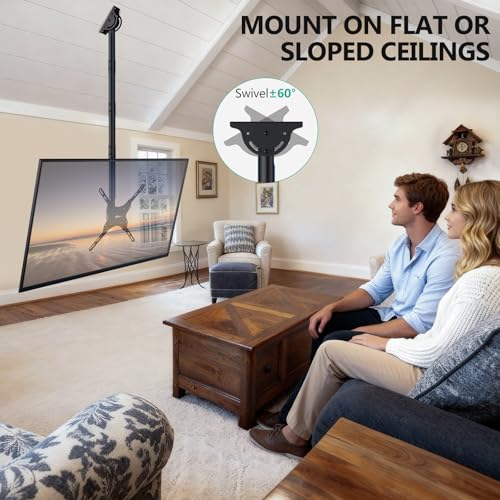Image of WALI Long Arm TV Ceiling Mount, Fits Most LED, LCD, OLED and Plasma Flat Screen Display 26 to 65 Inch, up to 110 Lbs, Height Extension up to 58 Inch, Mounting Holes up to 400x400mm (CM2665XL), Black