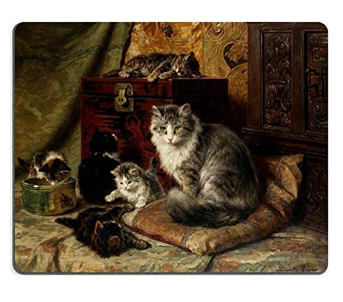 Gaming mouse pad Customized Rubber Mousepad Gaming Mouse Pad Cat Paintings Henriette Ronner Knip Dutch 1821 To 1909 Artwork Name A Happy Family Customized Desktop Laptop Gaming Mousepads