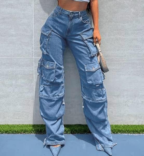 Womens High Waisted Baggy Cargo Jeans Straight Wide Leg Y2K Denim Pants Y2K Streetwear Casual Boyfriend Trousers2