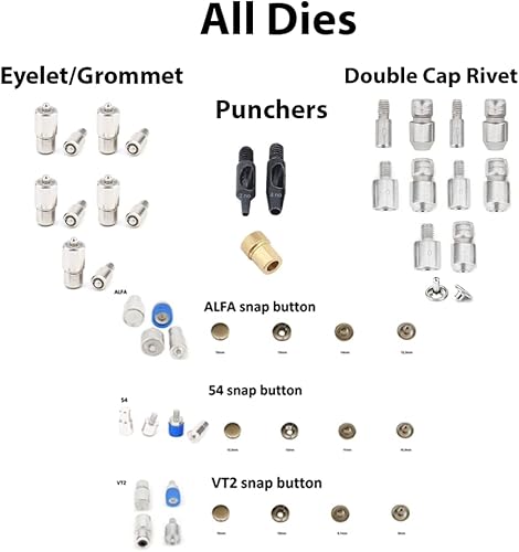 Miniatura 2 de Juego de troqueles de remaches con ojales, ojales a presión, juego de puntas de presión, máquina de prensa de mano, todo en uno