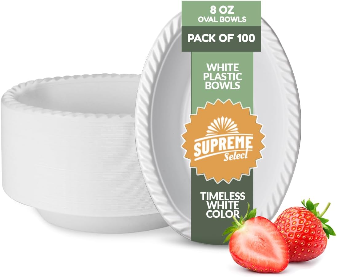 Supreme Select White Disposable Plastic Oval Bowls [Pack of