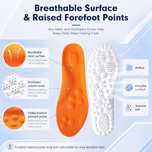 Image of 4D Cloud-Like Comfort Soles for Men - Soft Memory Foam Cushioning Insoles - Trim to Fit Steppers Insoles with Arch Support for Foot Pain Relief and Fatigue Reduction (Orange, US M 9-12.5)