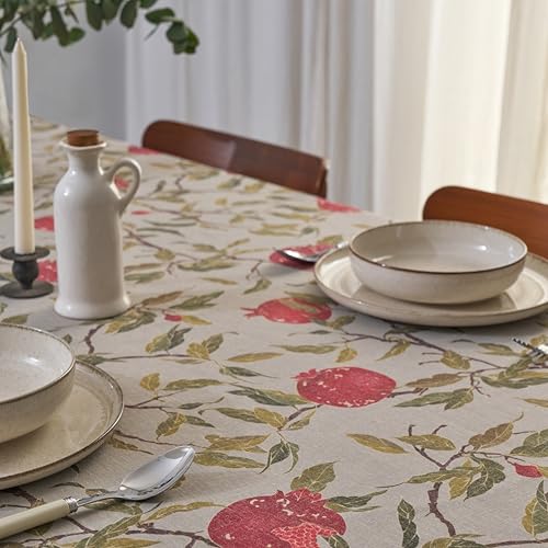 Pomegranate Tablecloth – Linen-Blend Rectangular 55” x 87” – Waterproof Table Cloth for Kitchen & Dining Room – Farmhouse Chic, French Country, & Holiday Decor – Botanical Fruit-Inspired Design - Image 6