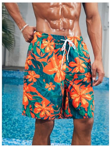 OYOANGLE Men's Swim Trunks Floral Print Drawstring Waist Summer Swimwear Beach Shorts Bathing Suit3