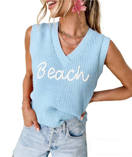 Image of MARZXIN Women Sleeveless Sweater V Neck Casual 2026 Fall Knitted Chevron V Neck Sweater Vest Color Block Pullover Sweater Top