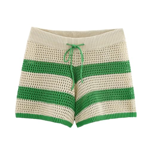 Short en tricot rayé taille haute avec cordon d'ajustement