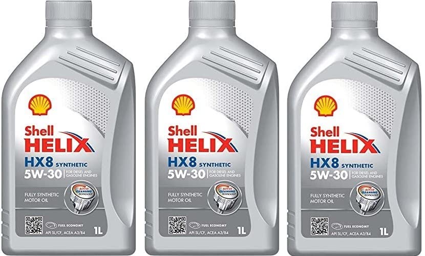 Set da 3 Olio Shell Helix Hx8 lubrificante sintetico 1L 5W30 per motori diesel