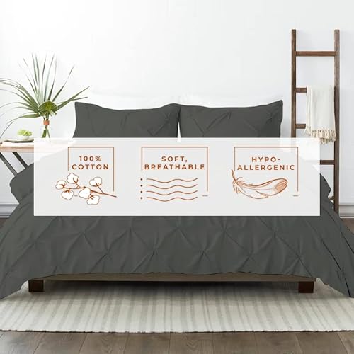 Kotton Culture 600 Tc 3 Piece Pinch Pleated Duvet Set - 100% Egyptian Cotton Comforter Cover With Zipper Closure & Corner Ties | Plush Pintuck Bedding With 2 Pillow Shams (Cal King/King, Grey) #TOP2