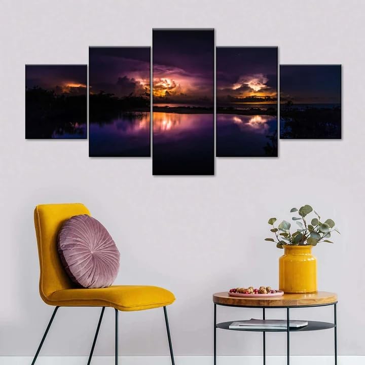 Art mural plage sombre décoration toile 5 pièces 200x100cm