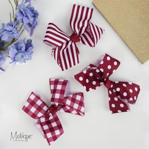 Pinza para el cabello con lazo a cuadros de 6 pulgadas (Wine) miniatura 2