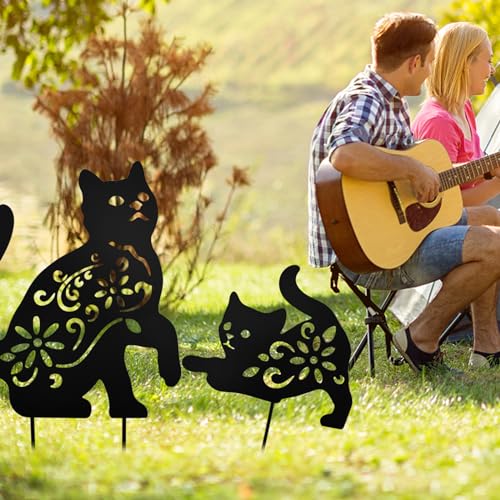 Lot 3 piquets chat noir métal jardin silhouette extérieure - 5