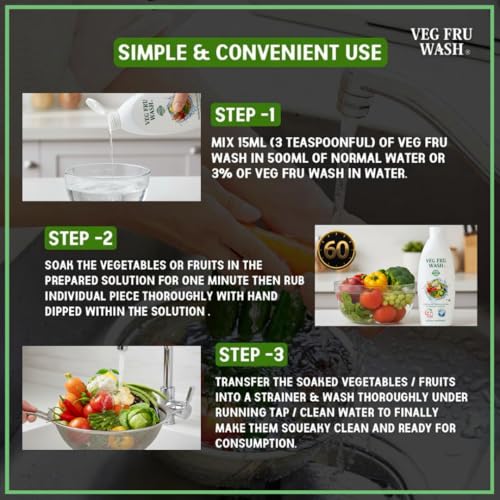 Image of Vegetable & Fruit Wash Liquid | Removes Pesticides, Bacteria & Dirt in 60 Seconds | Made with Edible Ingredients | Natural Produce Cleaner for Fruits, Salads & Vegetables | 400 ml