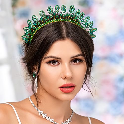 Flayem Green Crystal Headband Rhinestone Hairband Green Beads Hairhoop Party Costume Christmas Hair Accessories for Women and Girls - Image 4