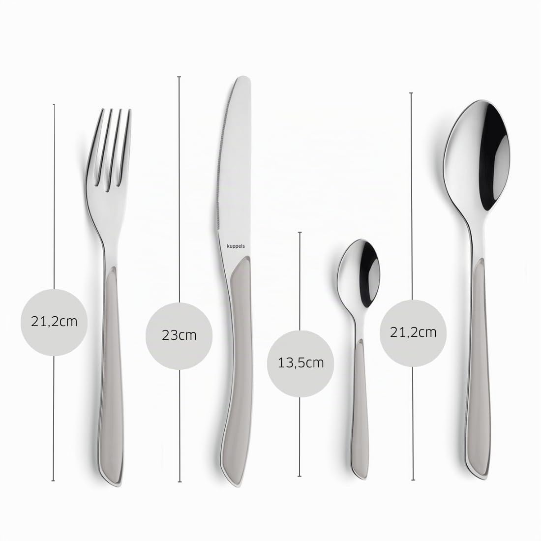 Kuppels Service de Couverts à Prisme en Acier Inoxydable Poli, Couverts 24 pièces, pour 6 Personnes, Manches en Plastique de Haute qualité en Gris Clair, Inoxydable, Lavable au Lave-Vaisselle