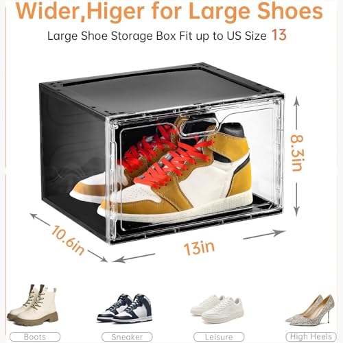 Image of Amllas New 8 Pack Shoe Boxes Stackable, Large Shoe Storage Organizer with Lids,Drop Side Shoe Containers for Entryway,Sneaker Storage Fit up to US Size 13 for Men /Women(13''x 10.6 inchx 8.3 inch)