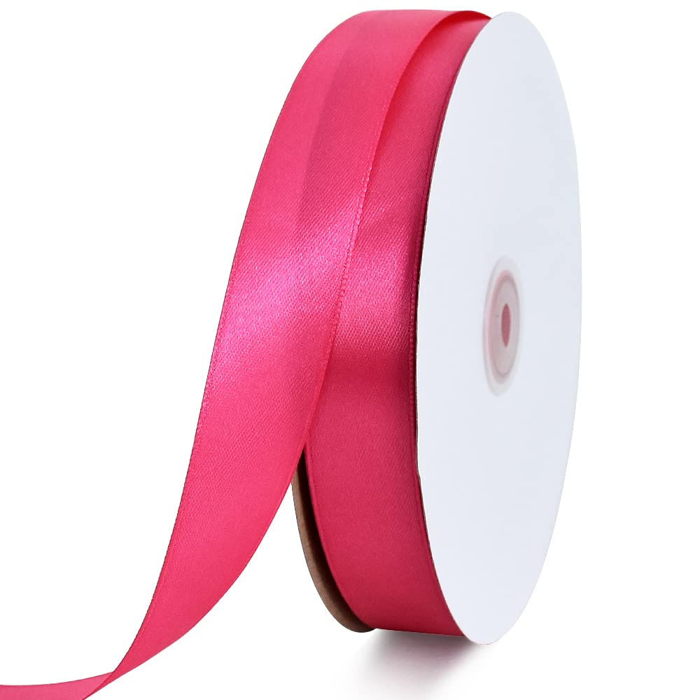 TONIFUL 1 Inch x 100yds Shocking Pink Satin Ribbon, Thin Solid Color Satin Ribbon for Gift Wrapping Crafts, Hair Bows Making