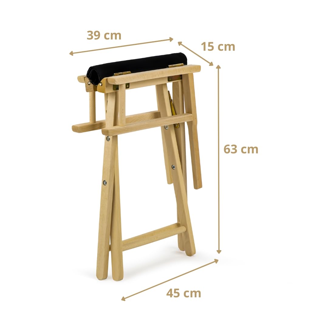 Klappbarer Regiestuhl aus Buchenholz – Regiesessel mit Rückenlehne & schwarzem Bezug, ergonomisch & platzsparend, Holzstuhl bis 120 kg, für Balkon, Garten, Camping, Innen & Außen