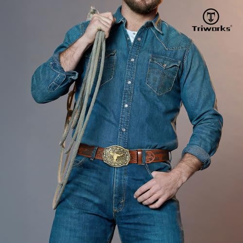 Mens Western Cowboy Belt Cowgirl Belt with Floral Engraved Buckle Belt for Jeans2