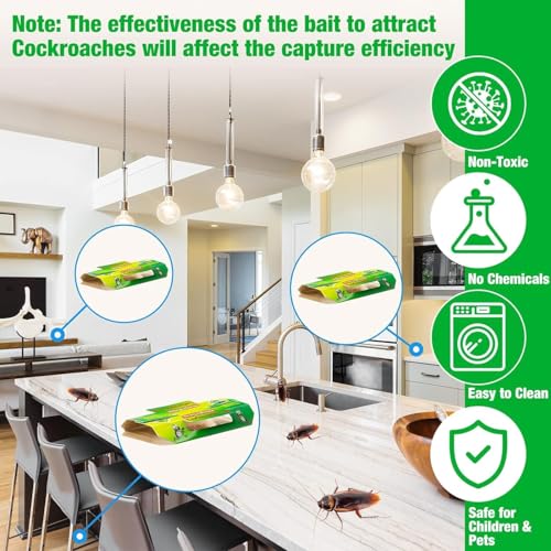 Image of Sticky Cockroach Trap with Strong Adhesive Glue Board, Pesticide-Free, Non-Toxic, Multicolor, for Kitchen, Room and Office, Safe for Pets and Kids (Pack of 5)