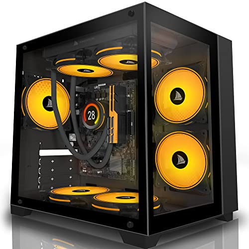 AMANSON Case PC- Mini Mid-Tower Computer Gaming Case Vetro temperato frontale e pannelli laterali Design magnetico Filtro antipolvere Desktop Case senza ventola ARGB, H8, nero