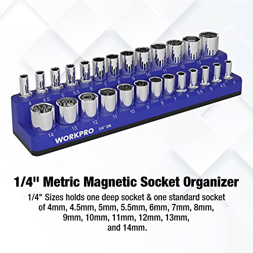 Image of WORKPRO Magnetic Socket Organizer, 1 /4-Inch Metric Socket Holder | Hold 26-Piece Sockets, Suitable for Standard and Deep Socket, Magnetic Base, No Scratches Installation, Sockets not Included
