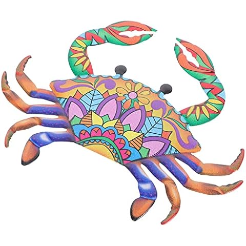 Cabilock Metall Krabbe Wanddekoration 3D Hängende Krabbe Dekofigur Wandskulptur Wandkunst Skulpturen Nautische Deko für Garten Terrasse Veranda Wand Deko Gelb Cover