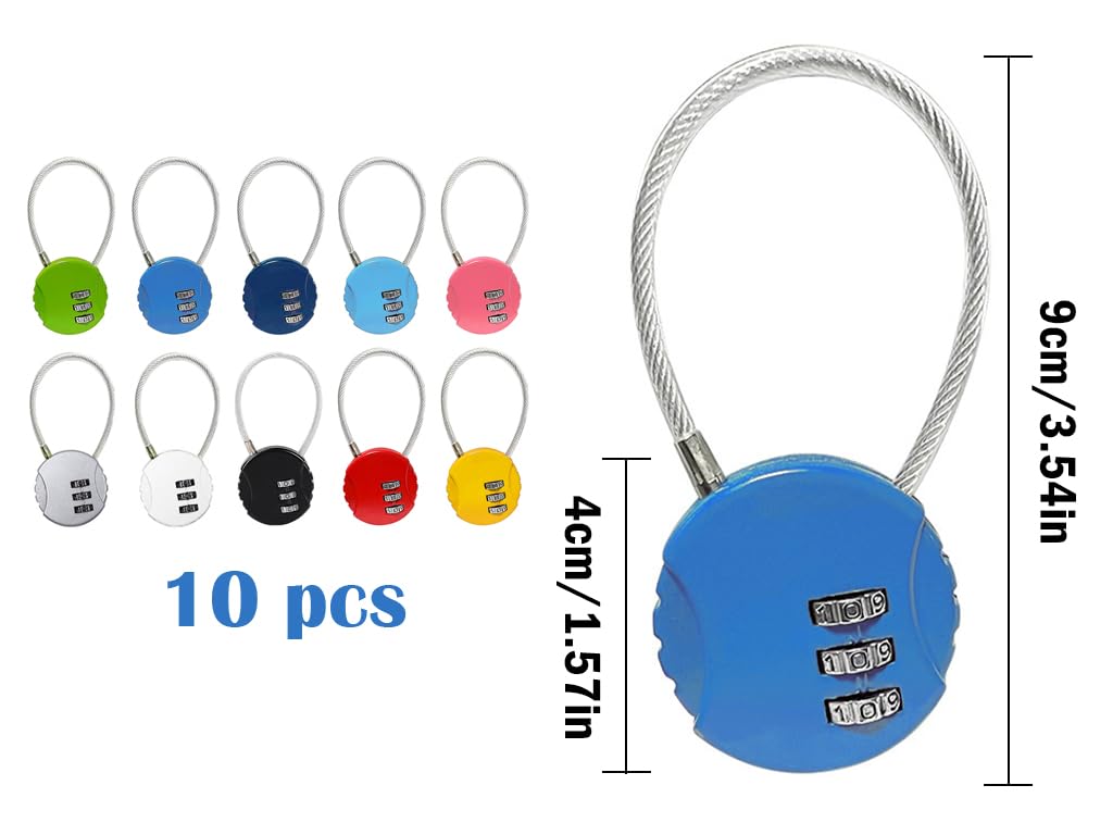 Anlising 10PCS 3 Digit Combination Padlocks, Small Combination Cable Padlock, 3 Digit Security Cord Padlocks - Image 2