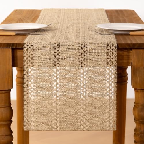 Image of MLMC Burlap Boho Table Runner Farmhouse Burlap Jute Table Runner 36 inch Long Rustic Woven Table Centerpiece Decor for Dinning Kitchen Wedding Bridal Shower Eveyrday Use 12x36 Inch