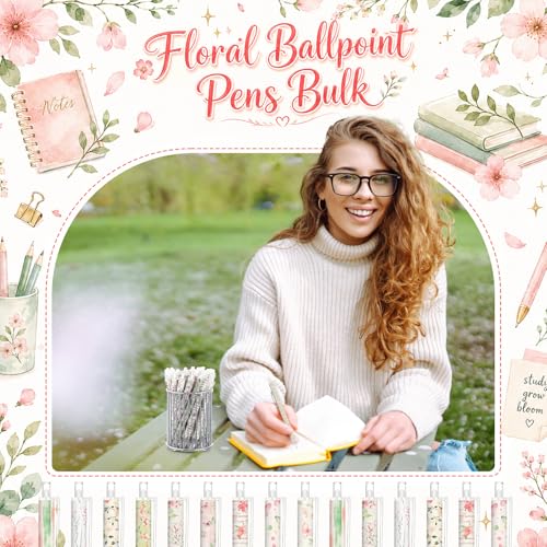 Image of Jetec 108 Pcs Back to School Floral Ballpoint Pens Cute Aesthetic Ballpoint Pens Retractable Office Supplies Gift for Teacher Journal Planning Notepad Desk Decor for Women Girls Staff Coworker