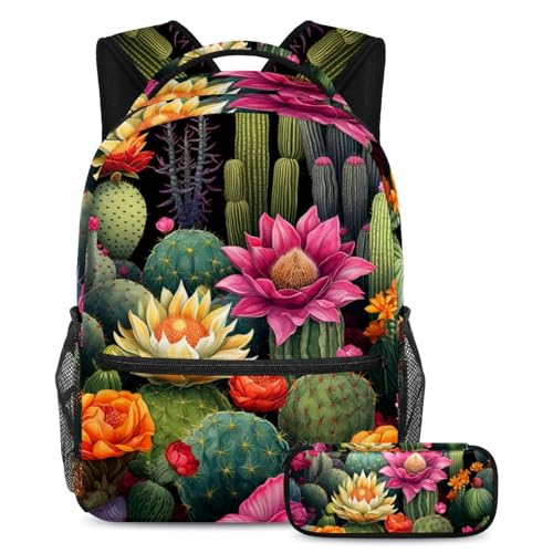 Cartable cactus floral coloré grand sac à dos de voyage et cours pour étudiants actifs