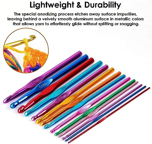 Image of Gemsy Knitting Crochet Hook Needle Set | Hard-Anodized Aluminum Hook for Embroidery | Ultimate Sewing, Craft, Sweater, Woolen Cloth, Yarn, Thread | Needles Kit for Knitting (12 pcs Crochet)