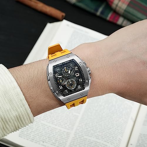 Image of TSAR BOMBA Mens Watches Luxury Tonneau Watches for Men Waterproof 50M Analog Watch Chronograph Calendar Date Men's Dress Business Work Watch Diver Large Square Face Wristwatch