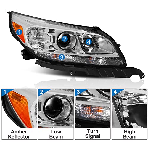 Genful Headlight Assembly Fit For 2013 2014 2015 Chevy Malibu Passenger Side (Chrome Housing Amber Reflector - R) #TOP1
