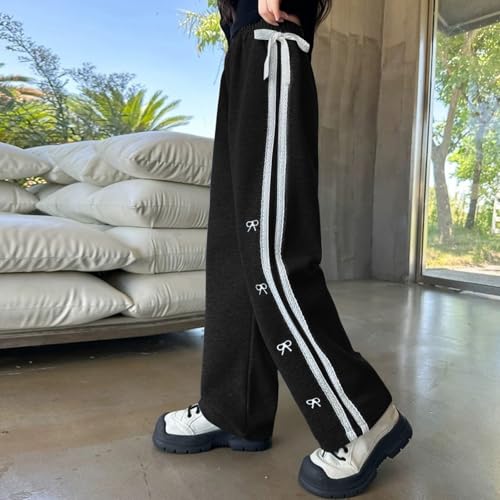 Girls Cute Sweat Pants Teens Kids Y2K Bowknot Side Baggy Casual Elastic Waist Relaxed Fit Wide Leg Sweatpants4