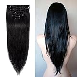 16-22inch 100% Real Remy Clip in Hair Extensions Grade AAAAA Natural Hair Full Head Standard Weft 8 Pieces 18 Clips Long Smooth Soft Silky Straight (22 inch, #1 Jet Black)