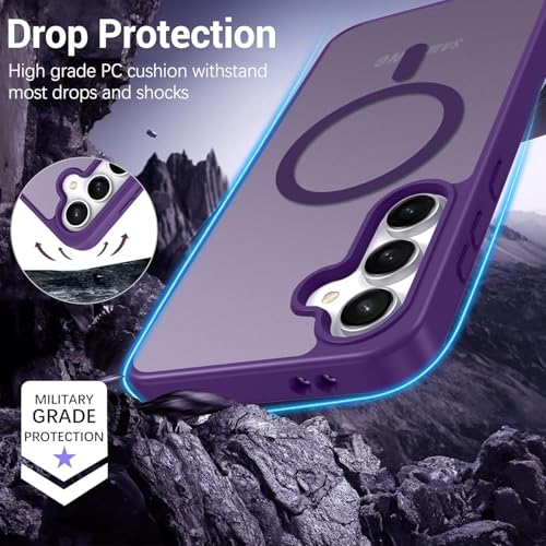 Image of Elzzi Magnetic Magsafe Case for Samsung Galaxy S25 FE 5G Cover, Compatible with MagSafe Translucent Matte Hard PC + TPU Hybrid Back Cover, Slim Shock-Resistant Protective Case (Deep Purple)