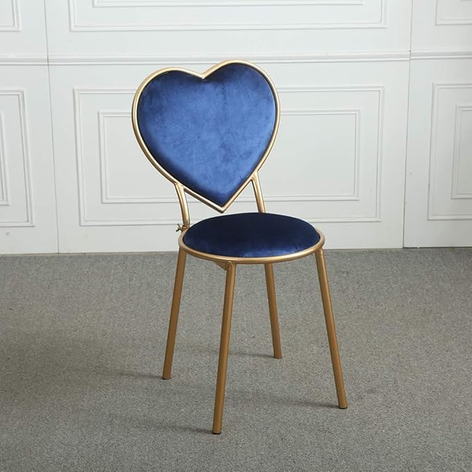 Image of Round Ottoman with Gold Metal Legs for Home, Craft Heart Shape Love Shape Back Velvet Desk Chair Make Up Bedroom Furniture Round Ottoman with Gold Metal Legs (Pink) (Blue)