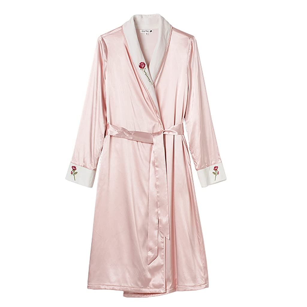 XUEMML Albornoz De Forro Polar para Mujer,Albornoces De Seda para Mujer, Albornoz De Forro Polar Supersuave para Mujer, Albornoz Cálido con Cinturón, Bata De Casa (Color : Pink, Size : XS)