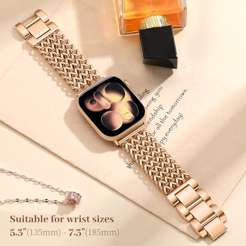 Image of Metal Band Compatible with Apple Watch Bands for Women 40mm 41mm 42mm 38mm 44mm 45mm 46mm 49mm, Dressy Stainless Steel Link Bracelet, Designer Strap for iWatch Series 11 /SE /10 /9 /8 /7 /6 /5 /4 /3 /2 /1 /Ultra