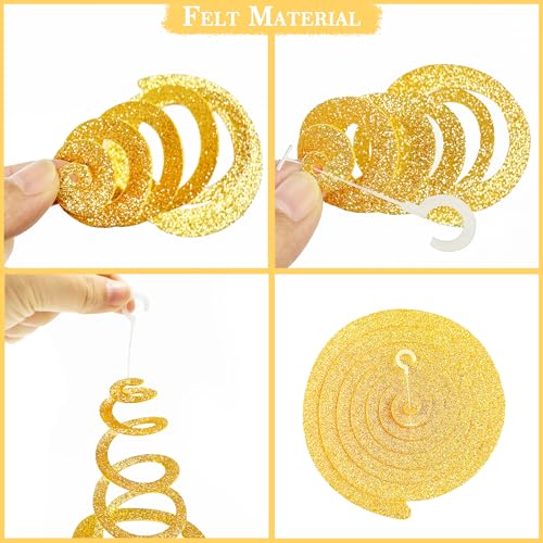 Image of 36 Pcs Maroon Gold Hanging Swirl Decorations Glitter Gold Burgundy Beige Felt Swirl Streamer Spiral Ceiling Garland for Birthday Graduation Wedding Shower Retirement Anniversary Garnet Party