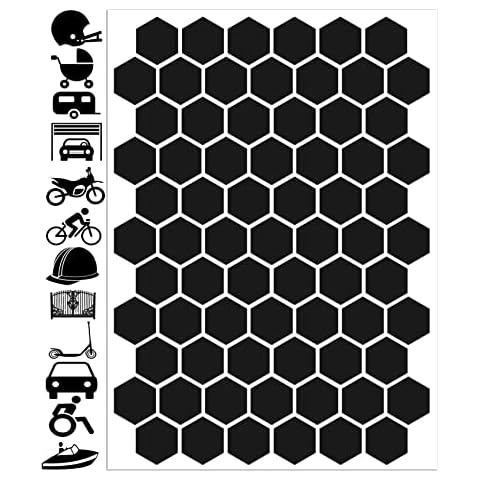 Biomar Labs® 71pcs High Visibility Warning Reflective Stickers Honeycomb Kit Decals Black Reflector Highly Night Safety Arrows Visibility Universal Self - Adhesive D 52 Cover
