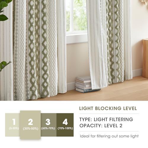 Image of Ink+Ivy Imani 100% Cotton Single Panel Curtain Tufted Chenille Stripe Geometric Print Mid-Century Look Rod Pocket Top Drape for Living Room, Privacy Window Treatment for Bedroom, 50 inch W x 95 inch L, Green