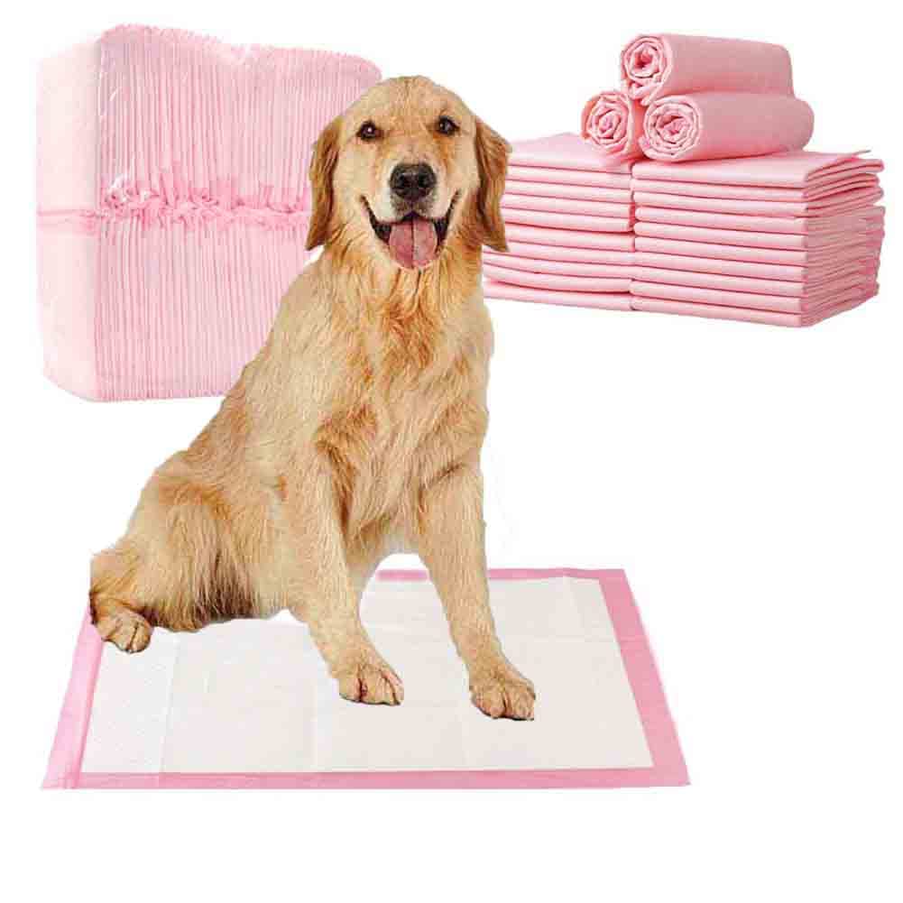 BEONE40pcs/pack Pet Pee Pads, Thickening Disposable Absorbent Quick Drying Pee Pad for Pet Dogs Cats Potty Training Pads, 60X60cm, L Size, Pink (Pink,60x60cm,40pcs/pack)