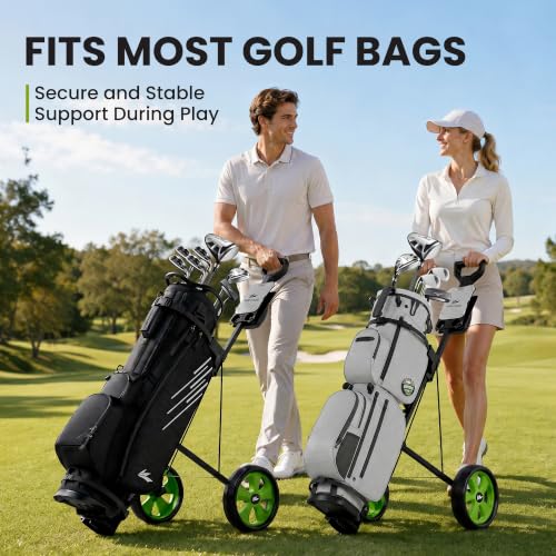 Image of 2-Wheel Golf Pull Cart - Lightweight Foldable Golf Push Cart with Durable Steel Frame, Adjustable Web Straps, Compact Design for Walking Golfers