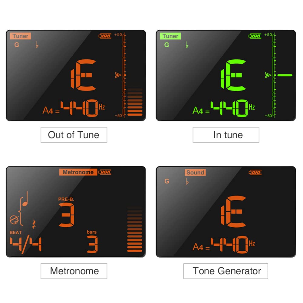 Accordatore cromatico per batteria, con regolazione vocale e display a LED, ricaricabile, per chitarra, basso, violino, ukulele, pianoforte, batteria
