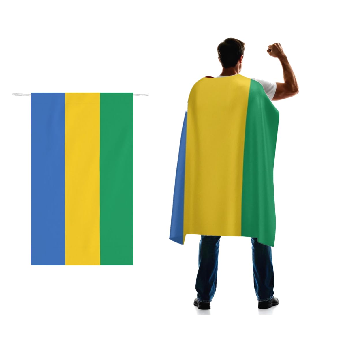 Gabon Flag Cape 3x5 FT for Independence Day Holiday Costumes Celebrati,150D Premium Polyester,Gabonese Patriotic Flags Costume Cloak.